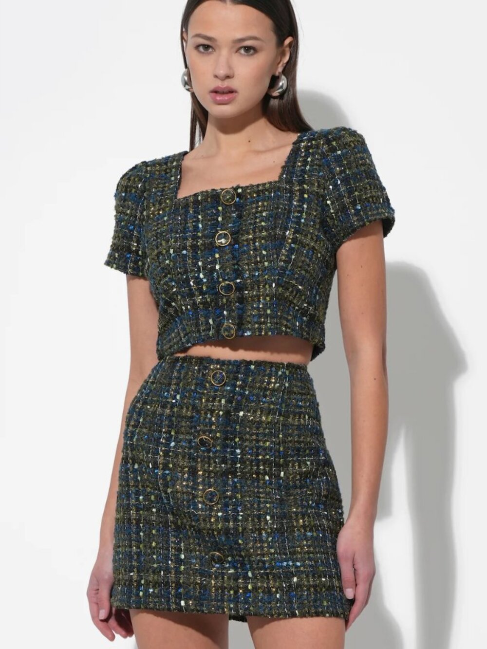 Adelyn Rae Lauren Tweed Cropped Top